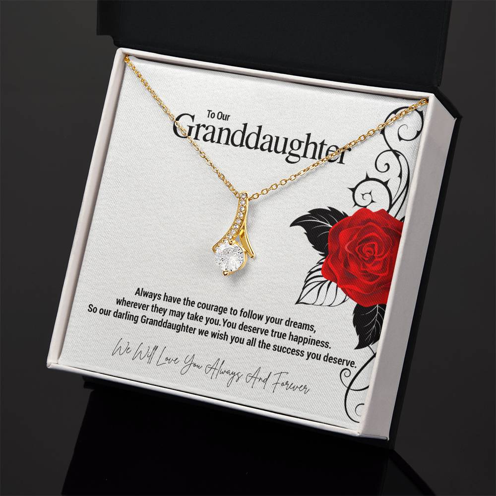 To Our Granddaughter...Always have the courage to follow your dreams, wherever they may take you. You deserve true happiness. So our darling Granddaughter we wish you all the success you deserve. ShineOn Fulfillment